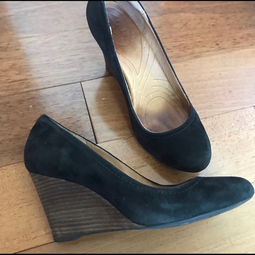 Suede Black Wedges